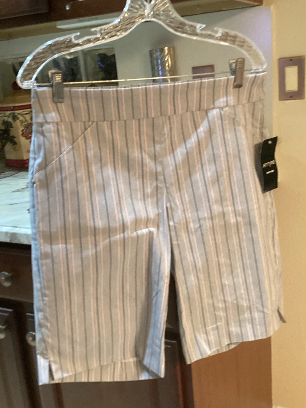Attyre Striped High-Rise Bermuda Shorts - White & Light Blue